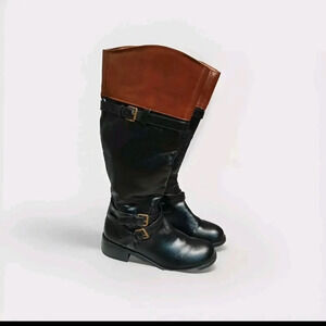 Rampage Britney Black Brown Colorblock Calf Heeled Boots Womens Size 8.5 W